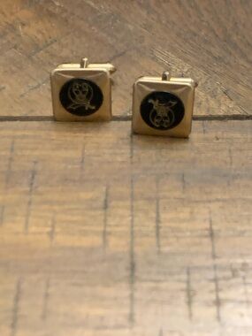 Shriners Cuff Links SWANK Black Onyx Gold Tone Freemasons Masonic VTG 50/60s